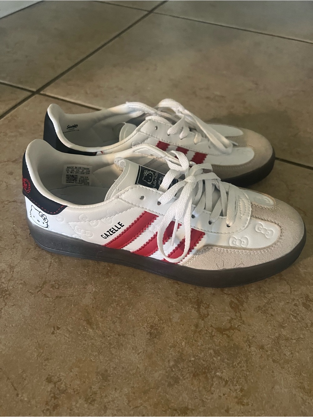 adidas White and Red Gazelle Sneakers